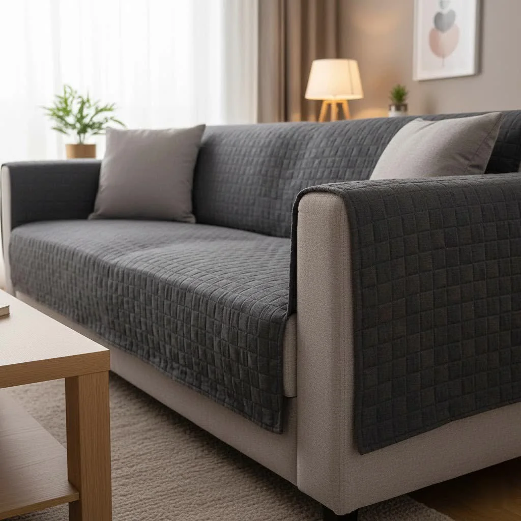 Plush sofa cover on a modern living room sofa