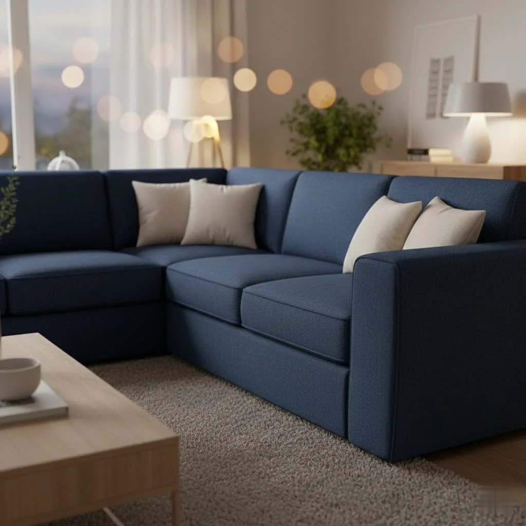 Faux fur sofa cover draped over a modern sofa