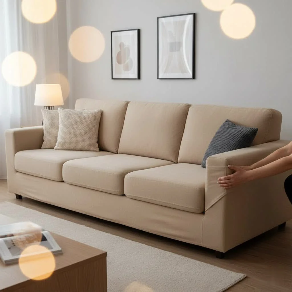 Waterproof sofa cover for pets on a gray couch