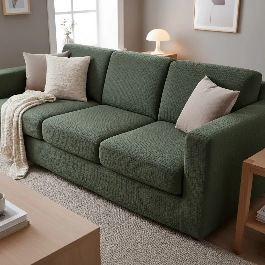 Brown sofa cover on a modern living room sofa