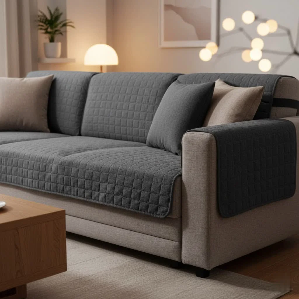 Patio sofa covered with a waterproof cover