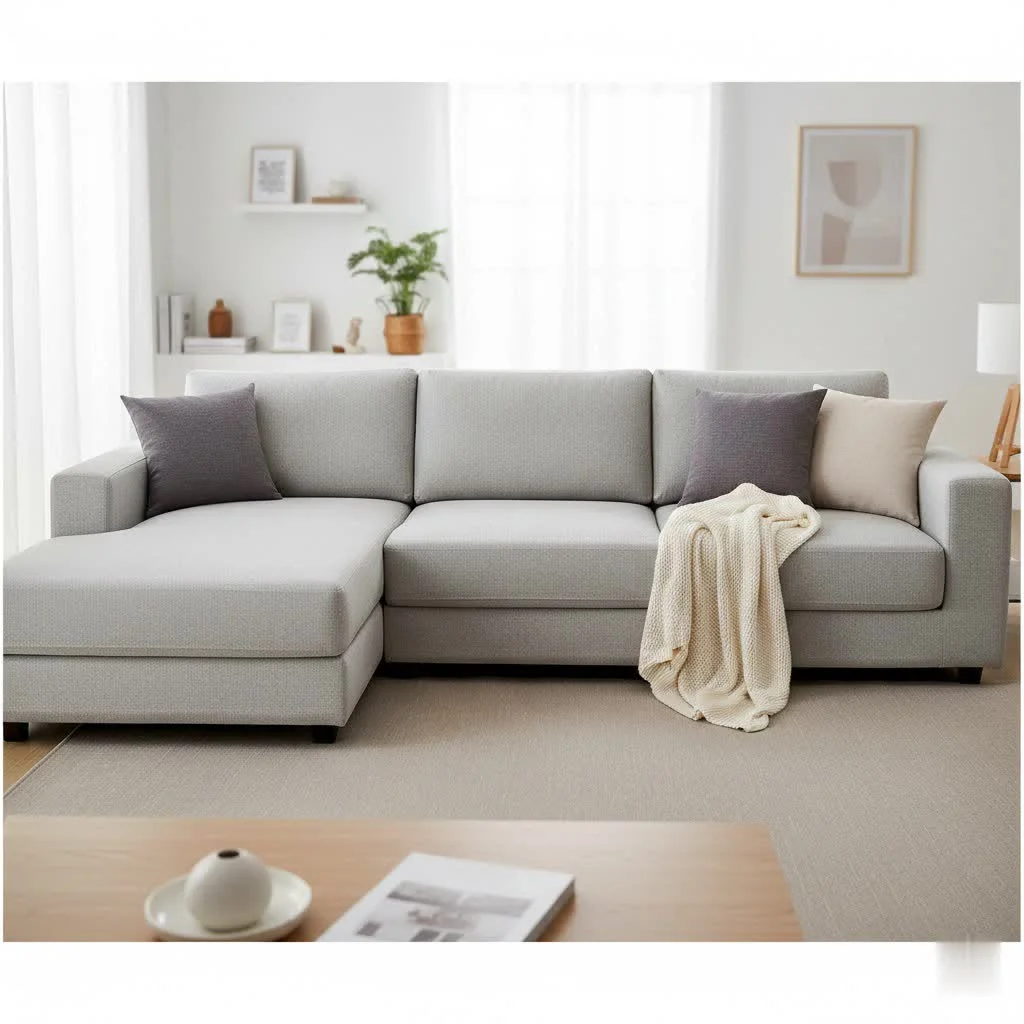 Stylish living room with a sofa protected by a modern slipcover
